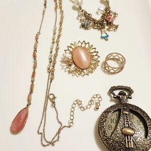 Elegant Gold and Pink Jewelry Lot - Includes DISNEY Charm Bracelet